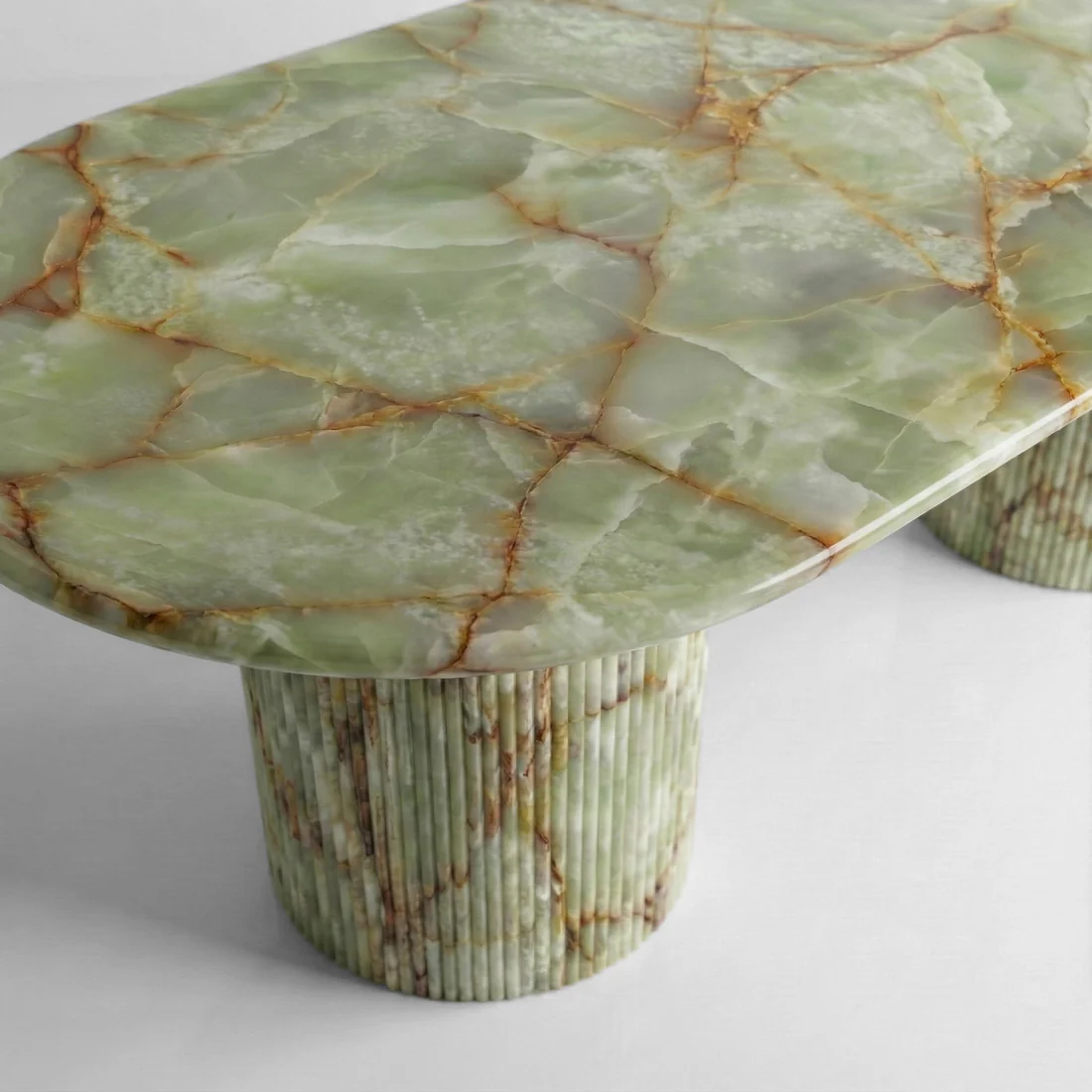 Green Onyx Oval Dining Table - Fluted - Image 3