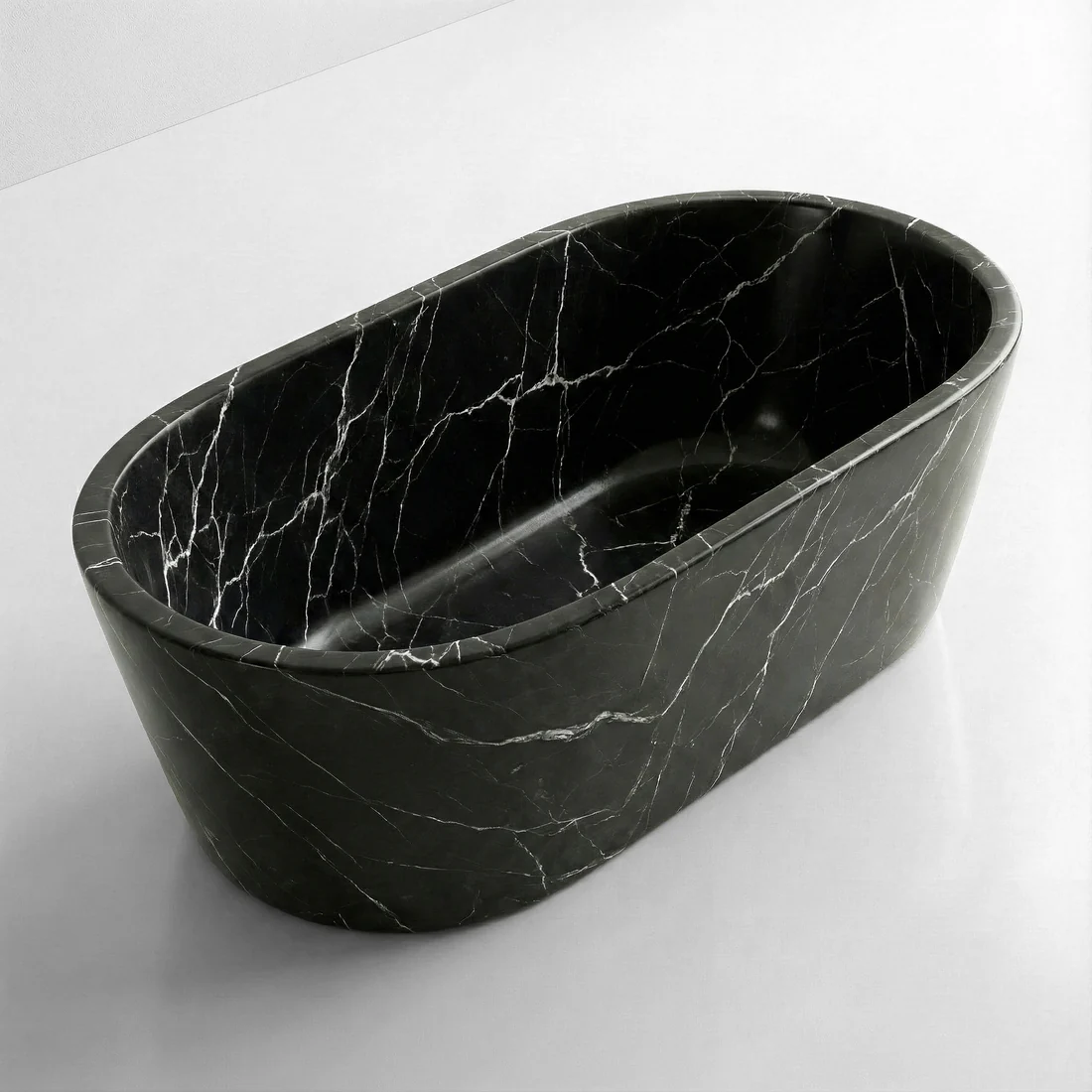 Black Marquina Marble Freestanding Bathtub - Tapered - Image 4