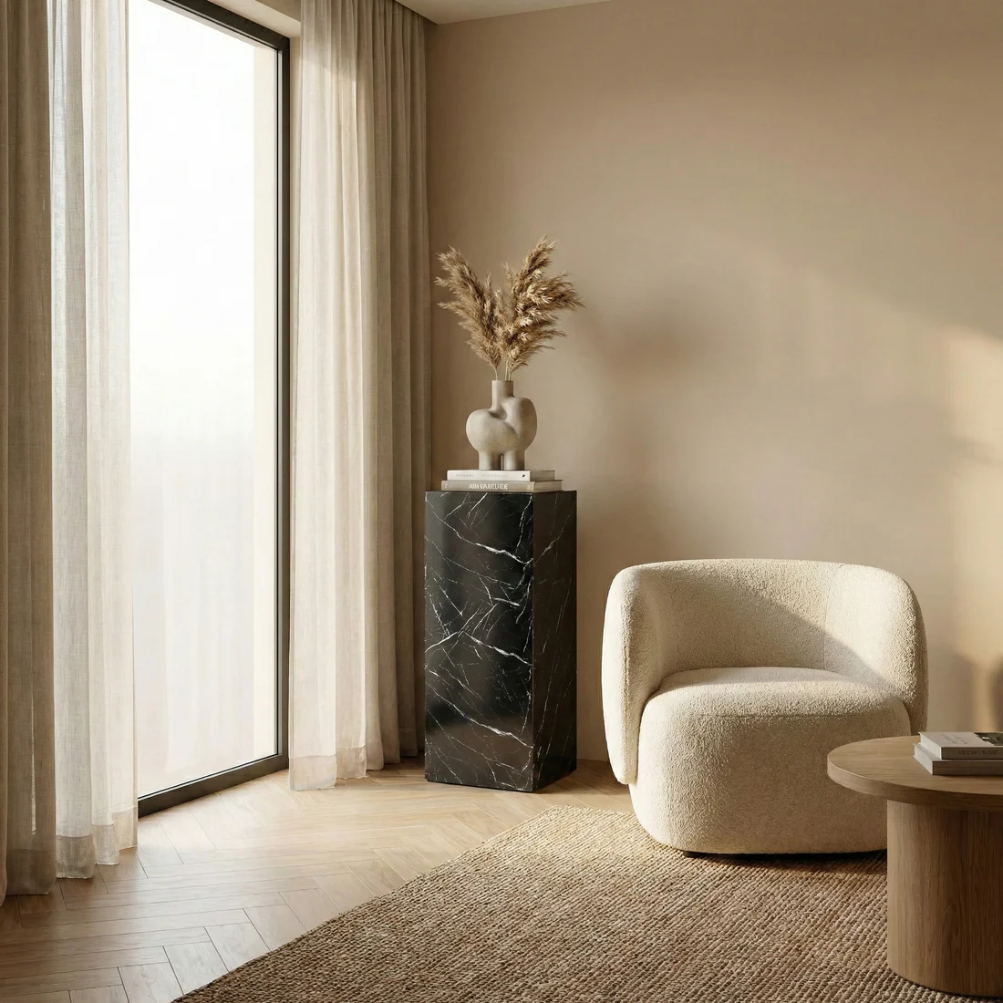 Nero Marquina Marble Pedestal Stand - Image 2