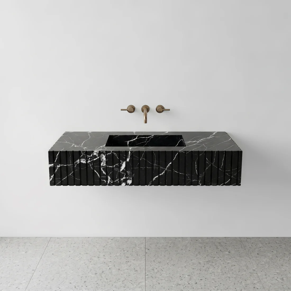 Nero Marquina Marble Single Sink - Fluted