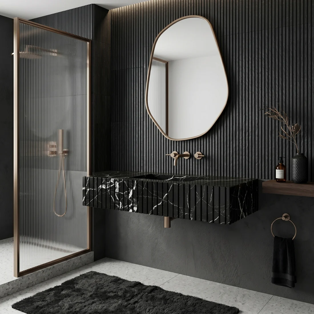 Nero Marquina Marble Single Sink - Fluted - Image 2