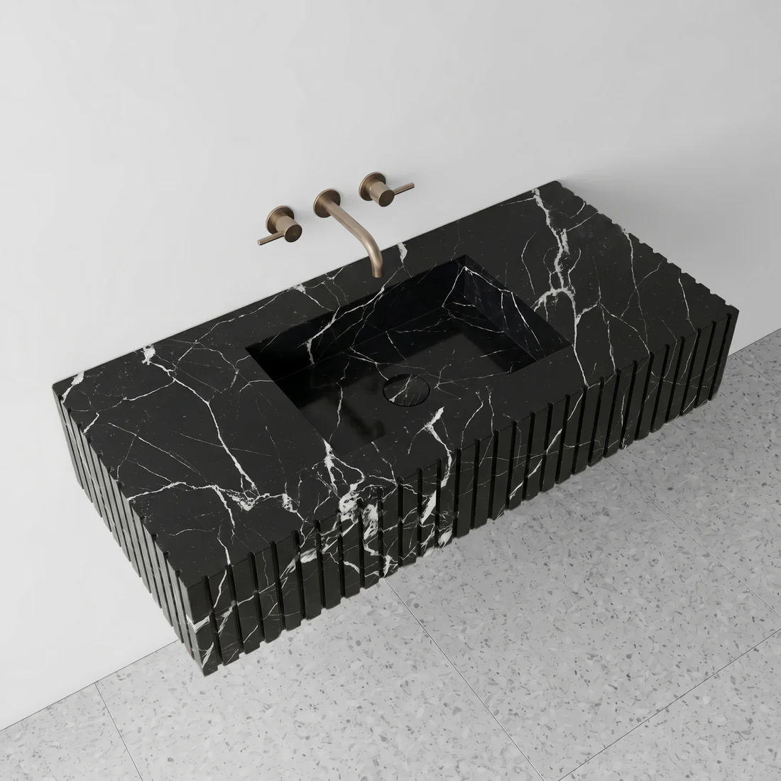 Nero Marquina Marble Single Sink - Fluted - Image 3