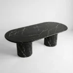 Nero Marquina Marble Oval Dining Table - Fluted