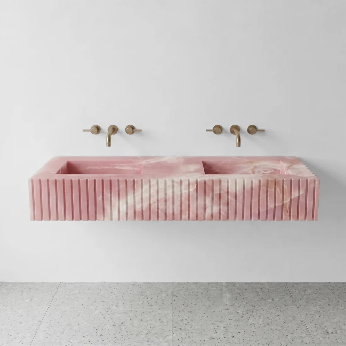 Pink Onyx Double Sink - Fluted
