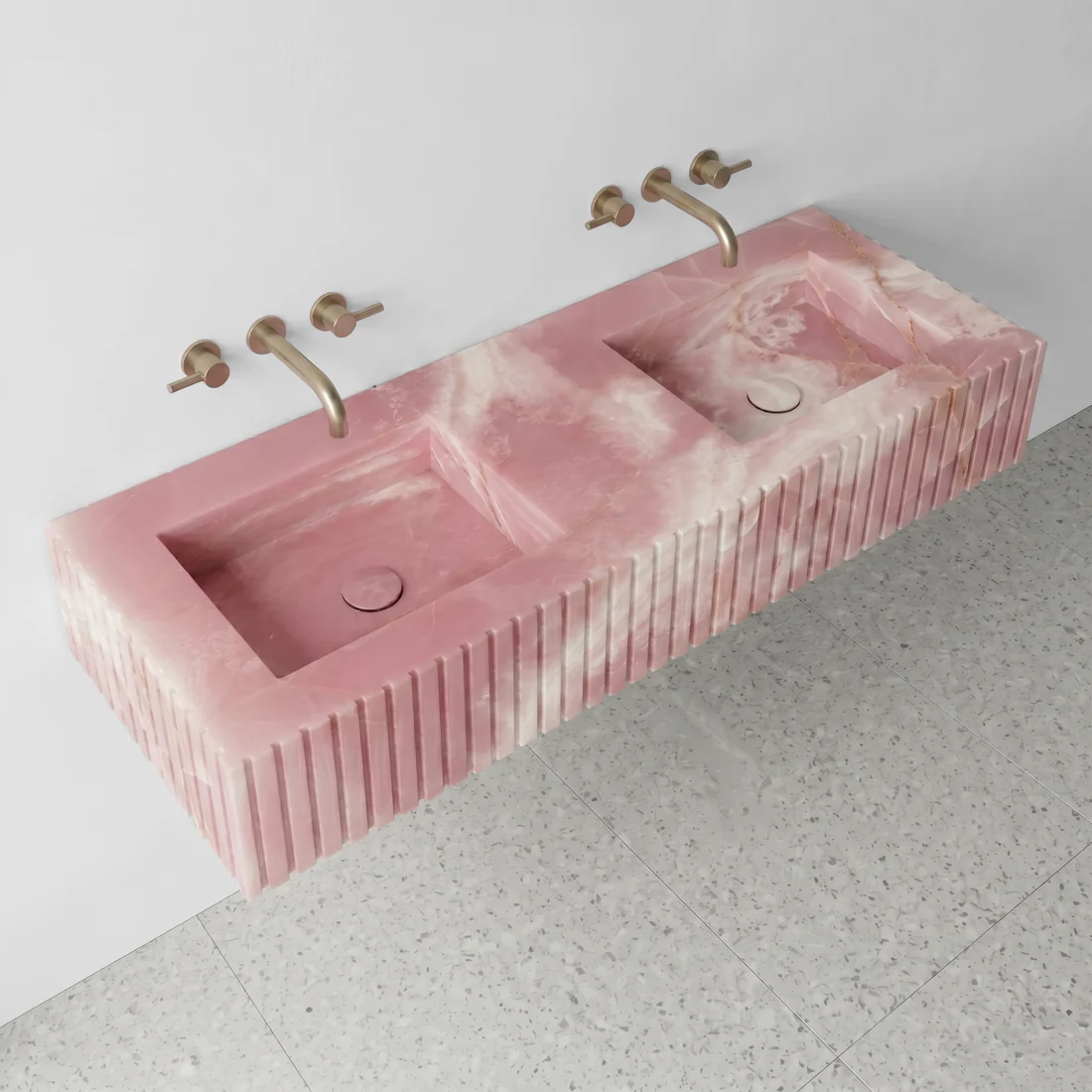Pink Onyx Double Sink - Fluted - Image 3
