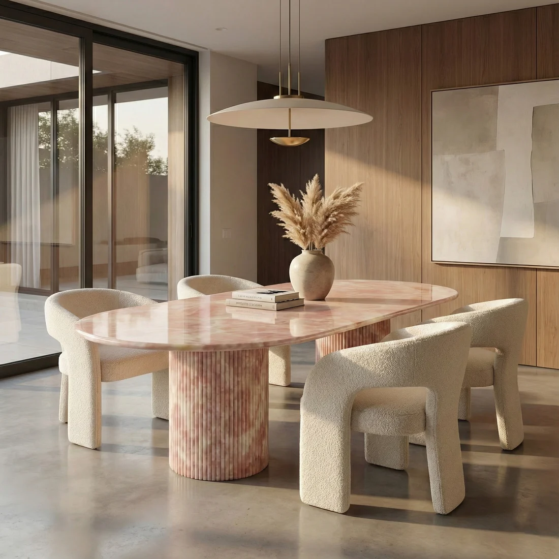 Pink Onyx Oval Dining Table - Fluted - Image 2