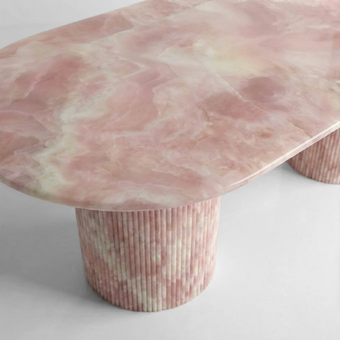 Pink Onyx Oval Dining Table - Fluted - Image 3