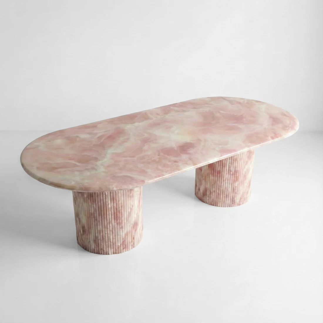 Pink Onyx Oval Dining Table - Fluted