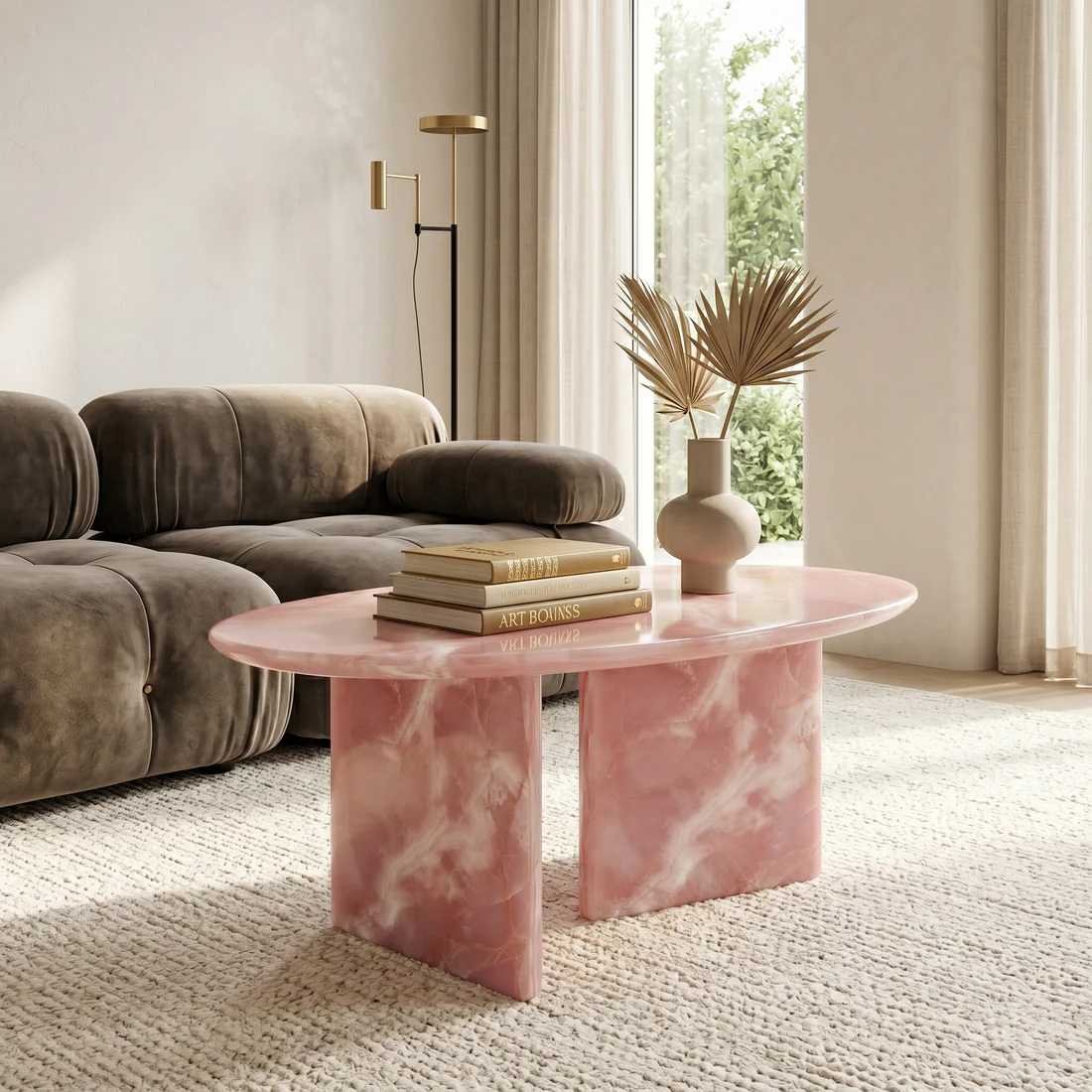 Pink Onyx Marble Coffee Table - Pebble - Image 2