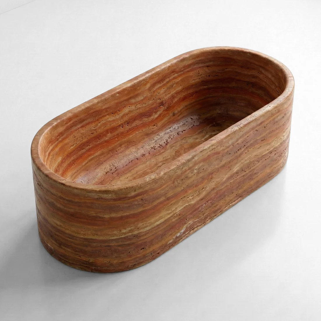 Red Travertine Freestanding Bathtub - Elliptical - Image 3
