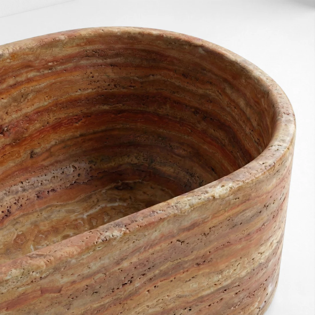 Red Travertine Freestanding Bathtub - Elliptical - Image 2