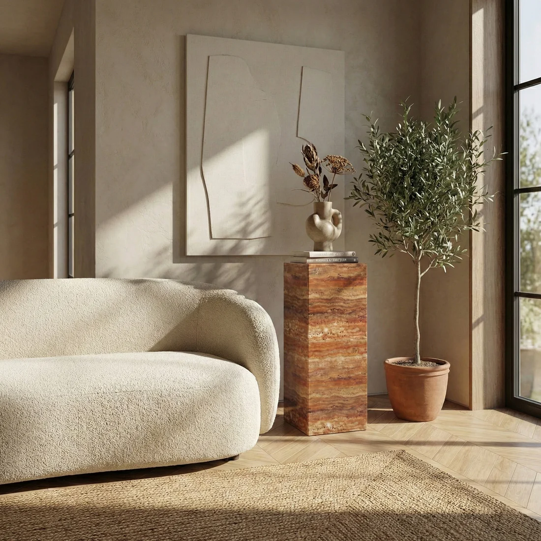 Red Travertine Pedestal Stand - Image 2