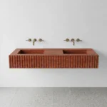 Red Travertine Double Sink - Fluted