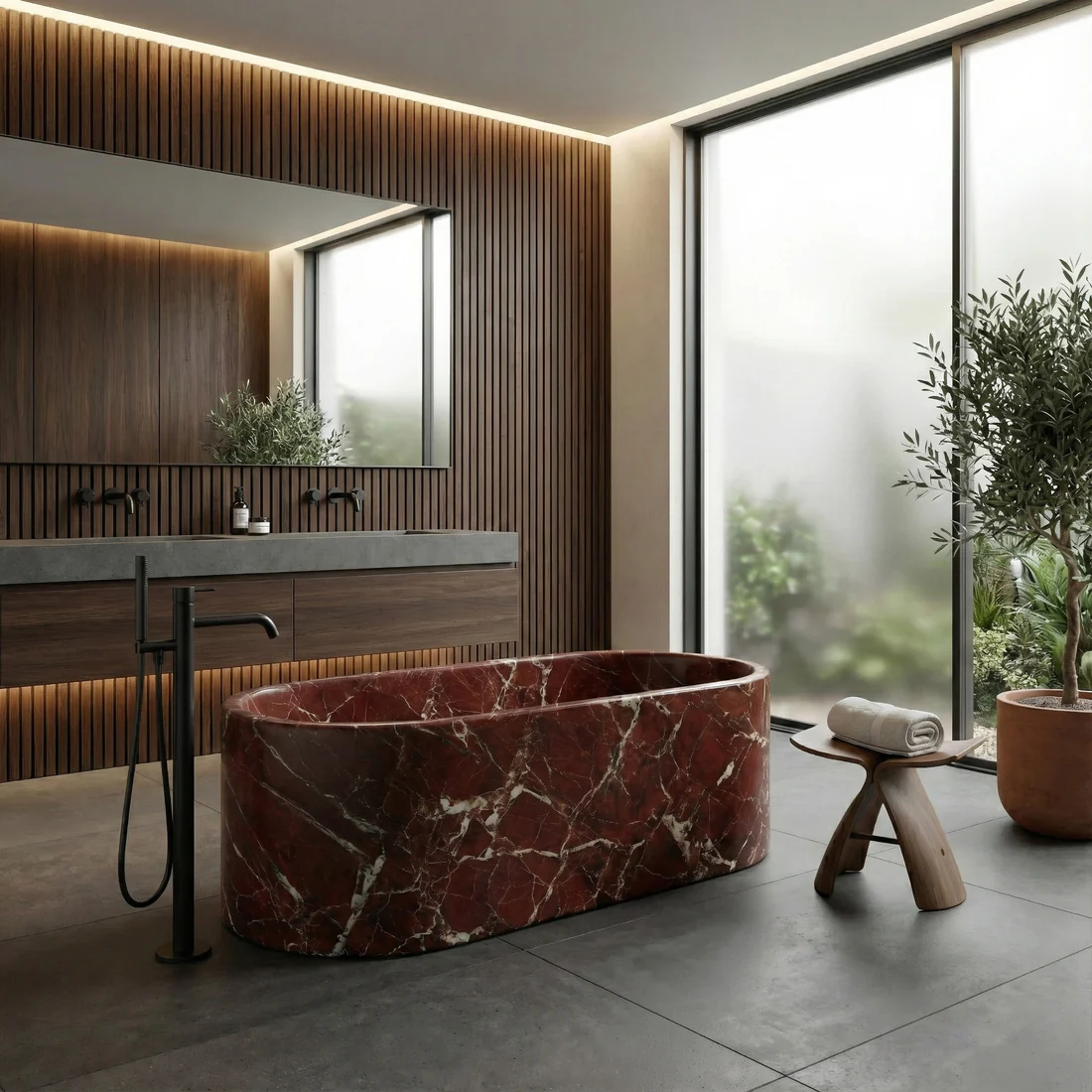 Rosso Levanto Marble Freestanding Bathtub - Elliptical - Image 4
