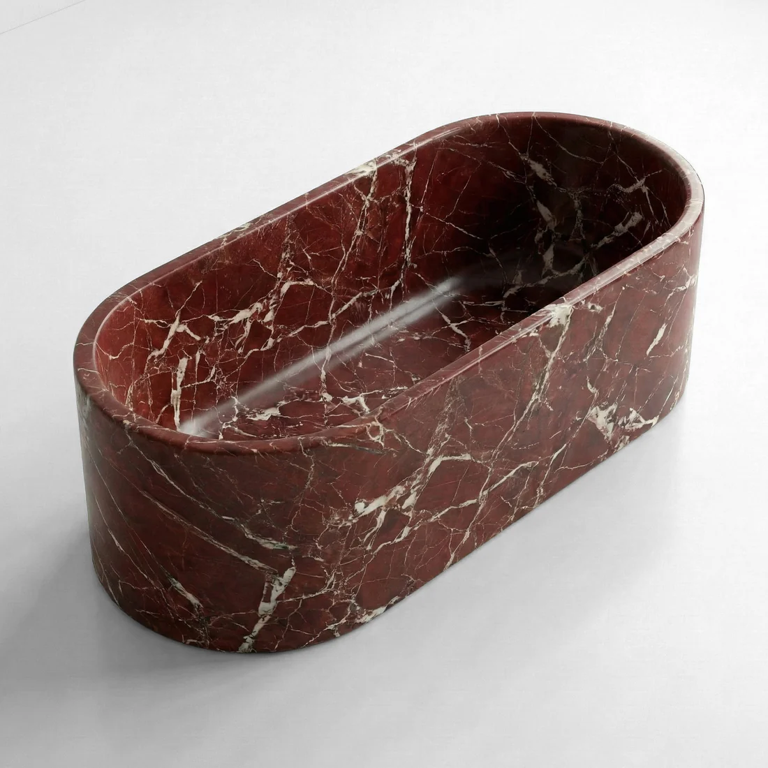 Rosso Levanto Marble Freestanding Bathtub - Elliptical - Image 3