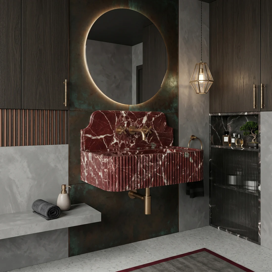 Rosso Levanto Backsplash Sink - Fluted - Image 2