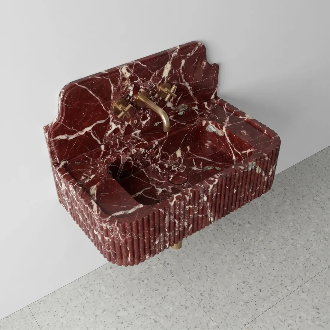 Rosso Levanto Backsplash Sink - Fluted - Image 3